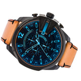 Diesel Mega Chief Chronograph Black Dial Brown Leather Strap Watch For Men - DZ4476 Authentic Buy Shop Now