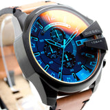 Diesel Mega Chief Chronograph Black Dial Brown Leather Strap Watch For Men - DZ4476 Authentic Buy Shop Now