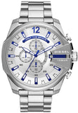 Diesel Mega Chief Chronograph White Dial Silver Steel Strap Watch For Men - DZ4477 Authentic Buy Shop Now