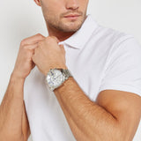 Diesel Mega Chief Chronograph White Dial Silver Steel Strap Watch For Men - DZ4477 Authentic Buy Shop Now