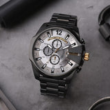 Diesel Mega Chief Chronograph Grey Dial Black Steel Strap Watch For Men - DZ4479 Authentic Buy Shop Now
