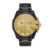 Diesel Mega Chief Chronograph Gold Dial Black Steel Strap Watch For Men - DZ4485 Authentic Buy Shop Now