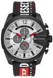 Diesel Mega Chief Chronograph Silver Dial Black Leather Strap Watch For Men - DZ4512 Authentic Buy Shop Now