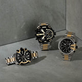 Diesel Mega Chief Chronograph Black Dial Two Tone Steel Strap Watch For Men - DZ4581 Authentic Buy Shop Now