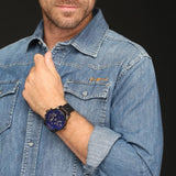Diesel Little Daddy Blue Dial Black Leather Strap Watch For Men - DZ7257 Authentic Buy Shop Now