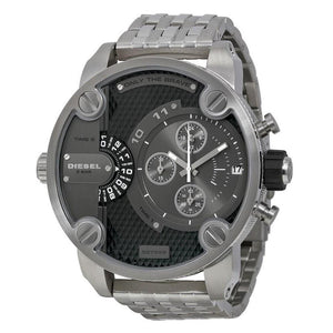Diesel Little Daddy Chronograph Black Dial Silver Steel Strap Watch For Men - DZ7259 Authentic Buy Shop Now