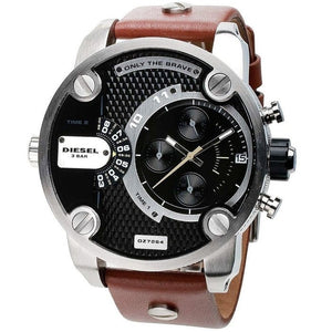 Diesel SBA Dual Time Black Dial Brown Leather Strap Watch For Men - DZ7264 Authentic Buy Shop Now