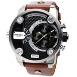 Diesel SBA Dual Time Black Dial Brown Leather Strap Watch For Men - DZ7264 Authentic Buy Shop Now