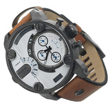 Diesel SBA Dual Time Chronograph White Dial Brown Leather Strap Watch For Men - DZ7269 Authentic Buy Shop Now