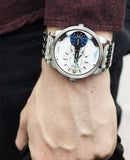 Diesel Mini Daddy Dual Time Silver Dial Stainless Steel Watch For Men - DZ7305 Authentic Buy Shop Now