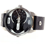 Diesel Mini Daddy Black Silver Dial Black Leather Strap Watch For Men - DZ7307 Authentic Buy Shop Now