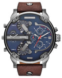 Diesel Mr Daddy Chronograph Blue Dial Brown Leather Strap Watch For Men - DZ7314 Authentic Buy Shop Now