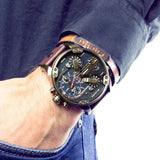 Diesel Mr Daddy Chronograph Blue Dial Brown Leather Strap Watch For Men - DZ7314 Authentic Buy Shop Now