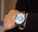 Diesel Mini Daddy LIght Blue Dial Brown Leather Strap Watch For Men - DZ7321 Authentic Buy Shop Now