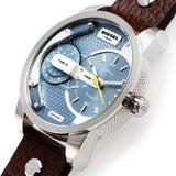 Diesel Mini Daddy LIght Blue Dial Brown Leather Strap Watch For Men - DZ7321 Authentic Buy Shop Now