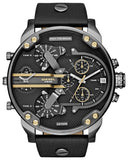 Diesel Mr Daddy 2.0 Chronograph Black Dial Black Leather Strap Watch For Men - DZ7348