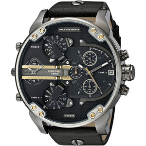 Diesel Mr Daddy 2.0 Chronograph Black Dial Black Leather Strap Watch For Men - DZ7348 Authentic Buy Shop Now