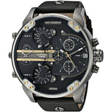 Diesel Mr Daddy 2.0 Chronograph Black Dial Black Leather Strap Watch For Men - DZ7348 Authentic Buy Shop Now