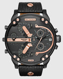 Diesel Mr Daddy 2.0 Chronograph Black Dial Black Leather Strap Watch For Men - DZ7350 Authentic Buy Shop Now