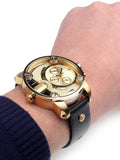 Diesel Mr Daddy Gold Dial Black Leather Strap Watch For Men - DZ7363 Authentic Buy Shop Now
