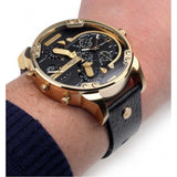 Diesel Mr Daddy Chronograph Black Dial Black Leather Strap Watch For Men - DZ7371 Authentic Buy Shop Now