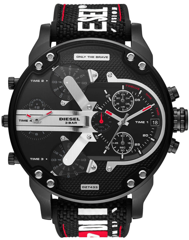 Diesel Mr. Daddy 2.0 Quartz Black Dial Black Nylon Strap Watch For Men - DZ7433 Authentic Buy Shop Now