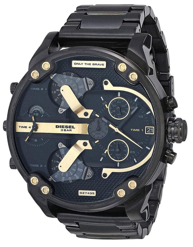Diesel Big Daddy Chronograph Black Dial Black Steel Strap Watch For Men - DZ7312 Authentic Buy Shop Now