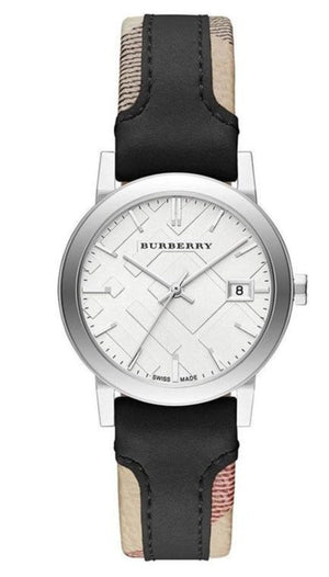 Burberry The City White Dial Black Haymarket Leather Strap Watch for Women - BU9150 Authentic Buy Shop Now
