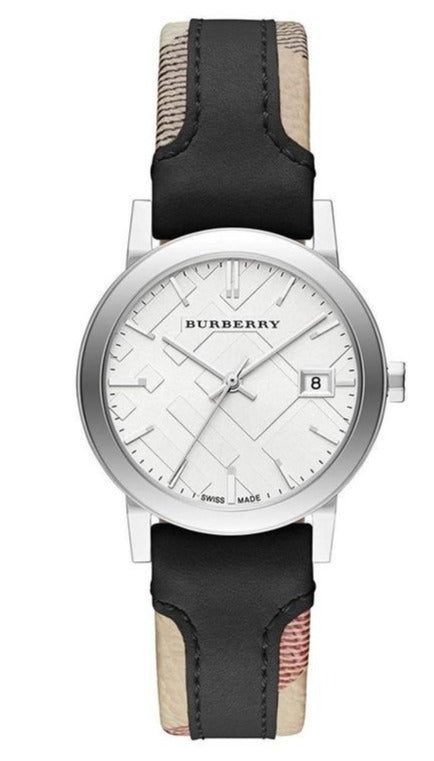 Burberry The City White Dial Black Haymarket Leather Strap Watch for Women - BU9150 Authentic Buy Shop Now