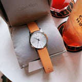 Calvin Klein City Silver Dial Orange Leather Strap Watch for Women - K2G231G6 Authentic Buy Shop Now