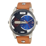 Diesel Mini Daddy Blue & Black Dial Brown Leather Strap Watch For Men - DZ7308 Authentic Buy Shop Now