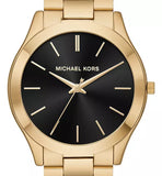 Michael Kors Slim Runway Quartz Black Dial Gold Steel Strap Watch For Men - MK8621 Authentic Buy Shop Now