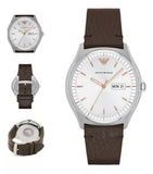 Emporio Armani Dress Quartz White Dial Brown Leather Strap Watch For Men - AR1999 Authentic Buy Shop Now