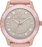 Michael Kors Runway Three Hand Crystal Pave Dial Pink Rubber Strap Watch For Women - MK6854 Authentic Buy Shop Now