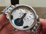 Diesel Mini Daddy Dual Time Silver Dial Stainless Steel Watch For Men - DZ7305 Authentic Buy Shop Now