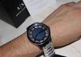 Armani Exchange Hampton Chronograph Blue Dial Silver Steel Strap Watch For Men - AX2178 Authentic Buy Shop Now