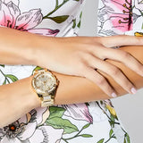 Guess Frontier Chronograph Crystals Gold Dial Two Tone Steel Strap Watch For Women - W1156L5 Authentic Buy Shop Now