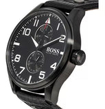 Hugo Boss Aeroliner Chronograph Black Dial Black Leather Strap Watch For Men - 1513086 Authentic Buy Shop Now