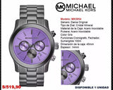 Michael Kors Runway Chronograph Purple Dial Black Steel Strap Watch For Women - MK5954 Authentic Buy Shop Now