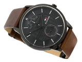 Tommy Hilfiger Hunter Black Dial Brown Leather Strap Watch for Men - 1791604 Authentic Buy Shop Now