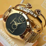 Michael Kors Slim Runway Black Dial Gold Steel Strap Watch for Women - MK3803 Authentic Buy Shop Now
