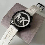 Michael Kors Janelle Three Hand Black Dial White Rubber Strap Watch For Women - MK7137 Authentic Buy Shop Now