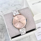 Michael Kors Jayne Three Hand Rose Gold Dial White Leather Strap Watch For Women - MK7128 Authentic Buy Shop Now