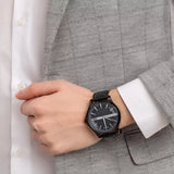 Armani Exchange Hampton Quartz Blue Dial Black Leather Strap Watch for Men - AX2411 Authentic Buy Shop Now