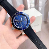 Michael Kors Cunningham Multifunction Blue Dial Black Rubber Strap Watch For Men - MK7160 Authentic Buy Shop Now