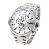 Diesel Mega Chief Chronograph White Dial Silver Steel Strap Watch For Men - DZ4477 Authentic Buy Shop Now