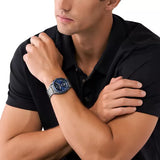 Michael Kors Accelerator Chronograph Blue Dial Grey Steel Strap Watch For Men - MK9111 Authentic Buy Shop Now