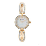 Bulova Crystal Collection Mother of Pearl Dial Gold Steel Strap Watch for Women - 98L225 Authentic Buy Shop Now