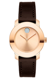 Movado Bold Rose Gold Dial Brown Leather Strap Watch For Women - 3600438 Authentic Buy Shop Now