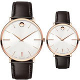 Movado Ultra Slim Silver Dial Brown Leather Strap Watch For Women - 0607093 Authentic Buy Shop Now